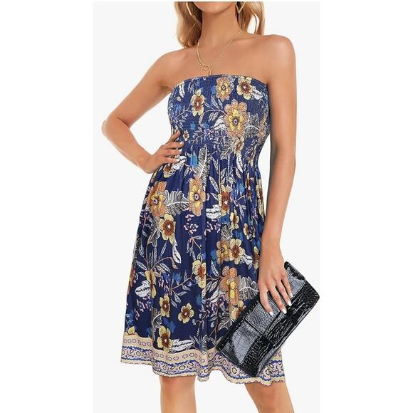Chicgal Women's Blue Floral Strapless Coverup Sundress Size 2XL - Picture 1 of 8